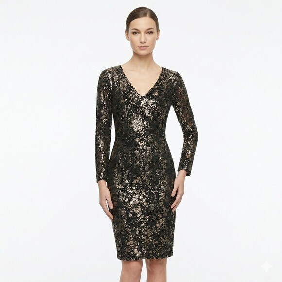 Lela Rose Dresses & Skirts - Lela Rose Womens Sheath Dress Black Silver Metallic Lace Size 4 Glam Night Out